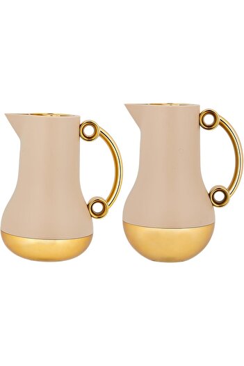 ALSAIF Coffee And Tea Vaccum Flask Set In Brown/gold / Leak-proof And Keeps Drinks Hot 1.0/0.7 Liter