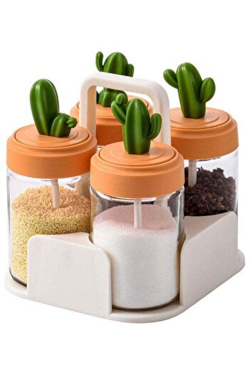 Generic Arabest 5-Piece Glass Cactus Spice Jar Multicolour