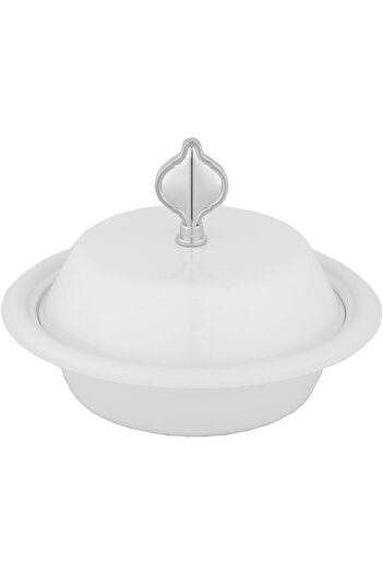 ALSAIF Iron Serving Bowl for Dates by Alsaif, Size: 16cm, Ivory White/Chrome