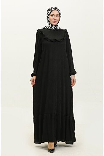 sefamerve Black Corduroy Dress - Ruffle Detail, 0315-06