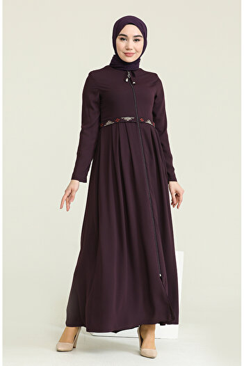 sefamerve Plum Embroidered Ferace - 5025-03