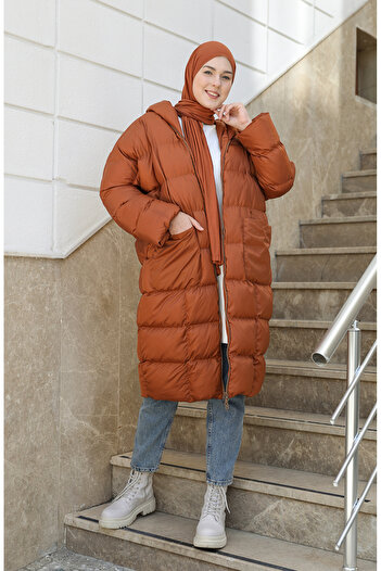 sefamerve 7001-08 Model Copper Quilted Puffer Jacket with Zipper