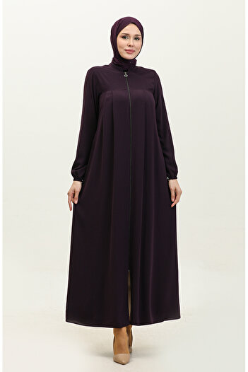 sefamerve Plum Pleated Zippered Ferace 5004-04