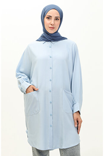 sefamerve Blue Viscose Tunic 6480-15 - Pocketed