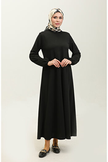 sefamerve Black Elastic Sleeve Dress - 0650-01