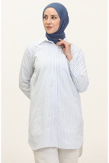 sefamerve Blue and White Striped Tunic - 4822-05