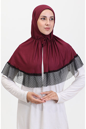 sefamerve Practical Tulle Detailed Shawl 1270-11 Plum
