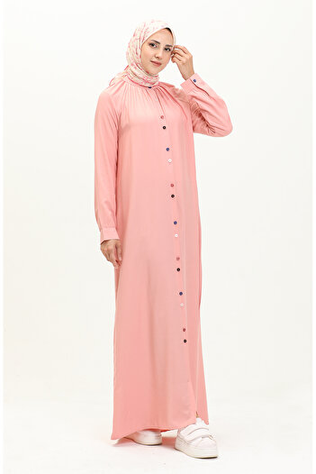 sefamerve Salmon Viscose Dress - Double Button, Model 5110-06