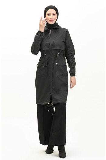 sefamerve Black Gathered Waist Trench Coat - 61331-01