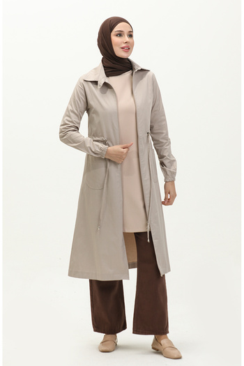 sefamerve Stone Color Gathered Waist Trench Coat - 61351-02