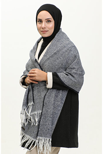 sefamerve Navy Blue Plain Acrylic Shoulder Shawl - 2063-05
