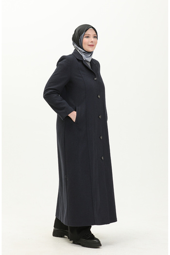 sefamerve Μπλε Navy Stamp Coat - Μεγάλο μέγεθος, Ολόσωμο κουμπιά 0176-02