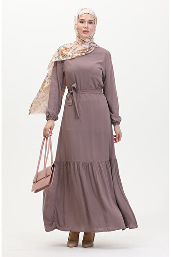 sefamerve Mink Belted Dress - 0512-02 Model