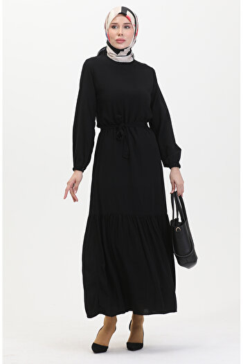 sefamerve Black Belted Dress - 0512-04 Model