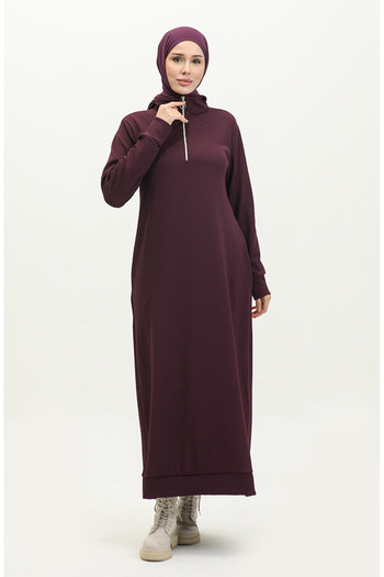 sefamerve Purple Turtleneck Sports Dress - 0282-02