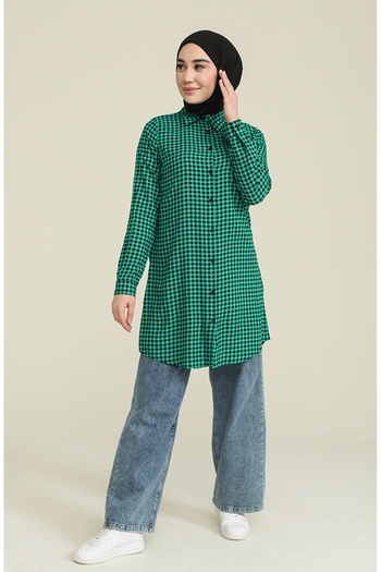 sefamerve Emerald Green Plaid Viscose Tunic - 6561-03