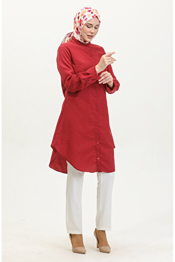 sefamerve Claret Red Judge Collar Buttoned Tunic 6112-09