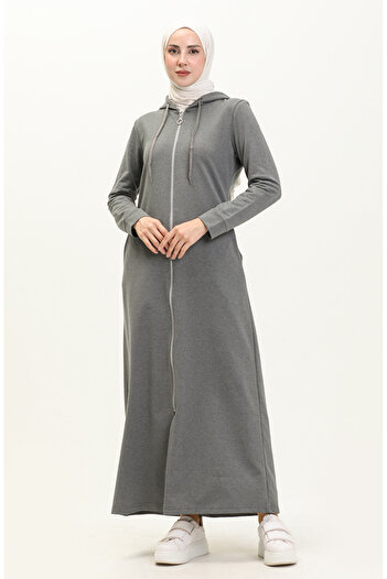 sefamerve Gray Sports Ferace - Hooded and Pocketed 3011-03