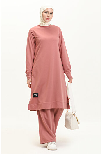 sefamerve Dried Rose Two-String Tunic and Trousers Set - 0044-06