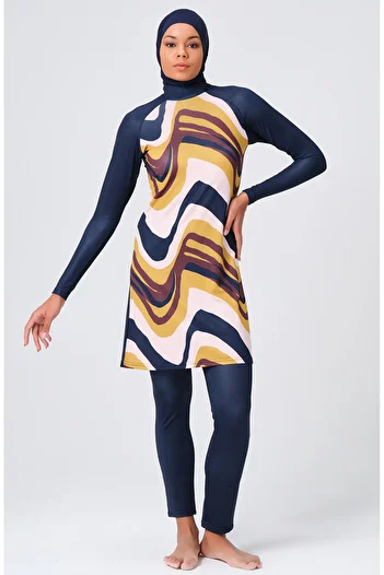 sefamerve Navy Blue Hijab Swimsuit - 23689-01