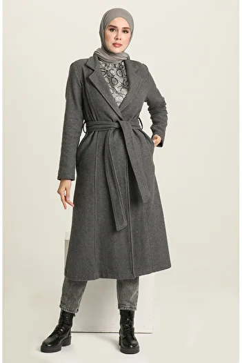sefamerve Gray Winter Belted Coat -612970-02