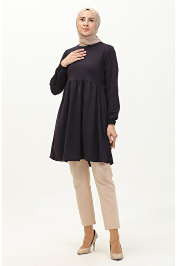 sefamerve Purple Gathered Tunic - 7272-05
