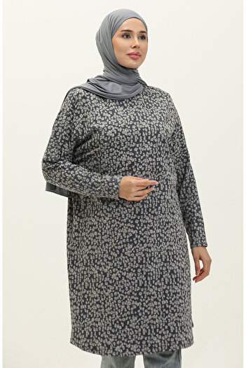 sefamerve Desenli Yarasa Kol Tunik 8645-01 Antrasit