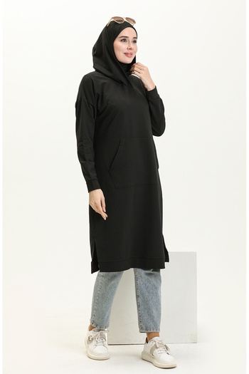 sefamerve Black Kangaroo Pocket Sports Tunic - 3032-01
