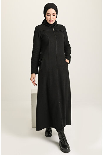 sefamerve Black Stamp Coat - Zippered, Model612940-01