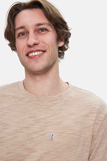 UCLA Caleb Light Brown Crew Neck Pocket Standard Fit Men's Tshirt