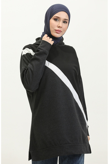 sefamerve Black Anthracite Hooded Sweatshirt - 23078-01