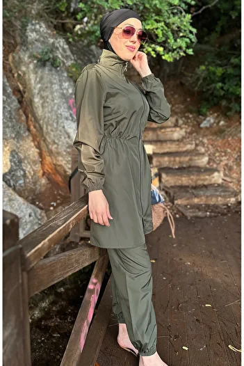sefamerve Sultan Beli Elastic Bag Hijab Swimsuit 2038-02 Khaki