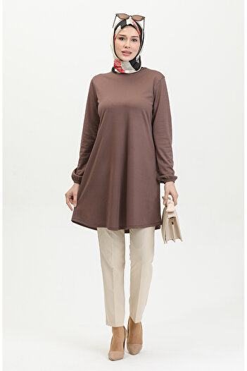 sefamerve 8716-01 Model Brown Plain Seasonal Tunic - Elastic Sleeve