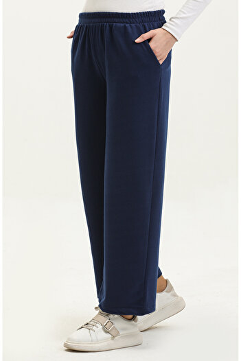 sefamerve Navy Blue Pocketed Wide Leg Sweatpants - 0283-06