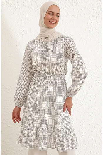 sefamerve White Black Ruffle Skirt Tunic 4343-05