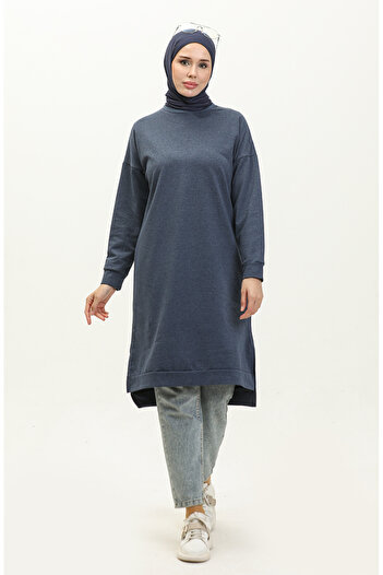 sefamerve 3010-04 Indigo Sports Tunic - Two Thread Slit Detail