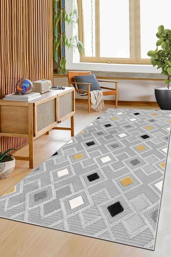 df home Geometric Scandinavian Living Room Carpet - Digital Printing, Dustproof and Washable Non-Slip Base 8151