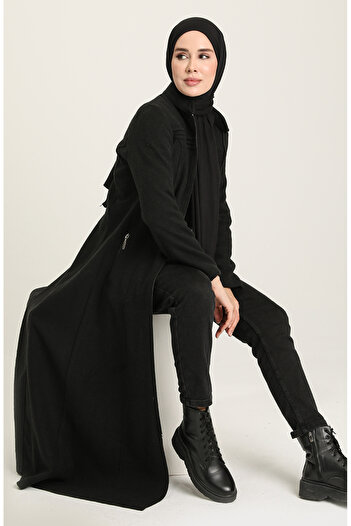 sefamerve Black Stamp Coat - Zippered, Model612940-01