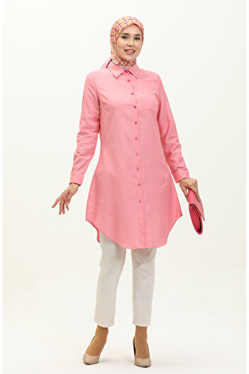 sefamerve Pink Tunic 6472-19 - Pocketed and Buttoned