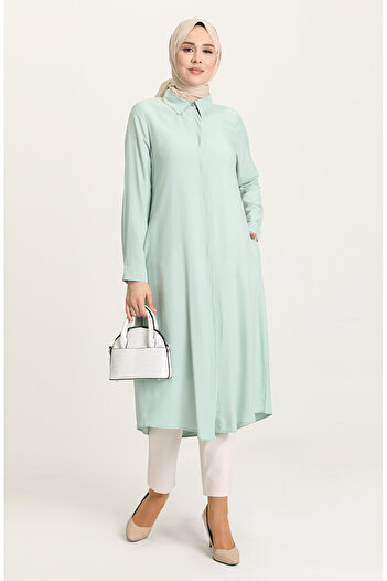 sefamerve Viscose Tunic with Pocket and Hidden Placket 6435-15 Mint Green
