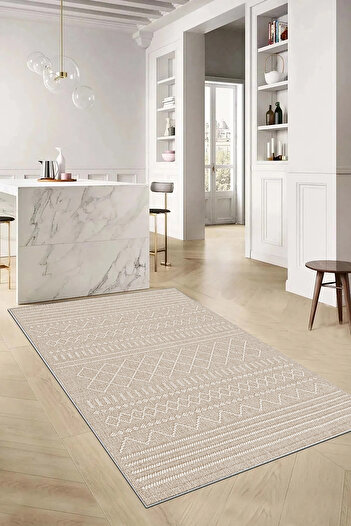 Hülya Home Mutfak Halısı Geometrik İskandinav Eskitmeli Dijital Baskı Yıkanabilir Kaymaz Taban 8140MUTFAKHULYA