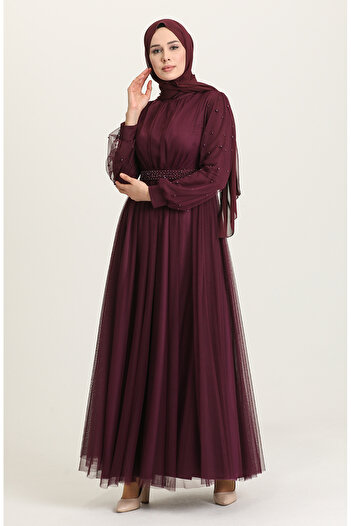 sefamerve Purple Pearl Evening Dress - 5514-09