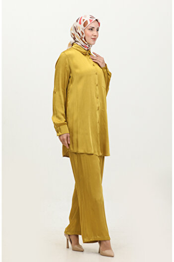 sefamerve Oil Green Tunic and Trousers Set - 11304-02