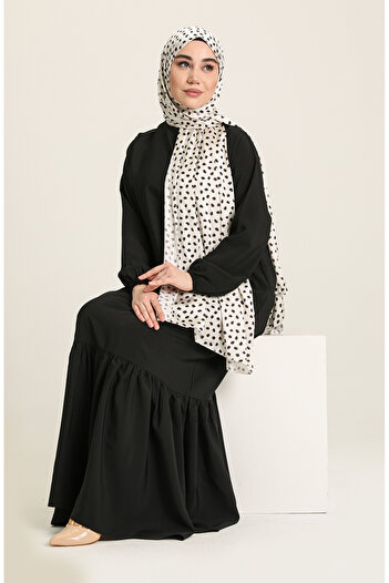 sefamerve Black Gathered Dress - 1111-01 Model