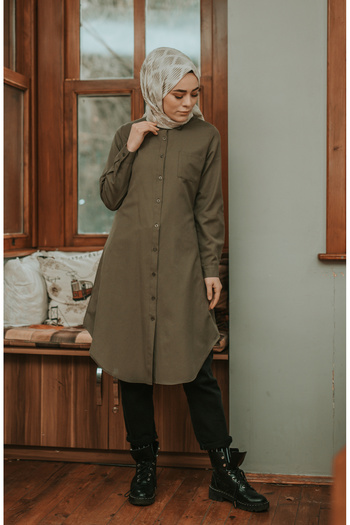 sefamerve Khaki Tunic 6472-06 - Pocketed and Buttoned