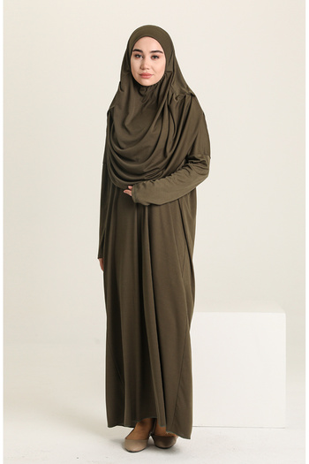 sefamerve Plus Size Practical Prayer Dress - 1975-06 Khaki
