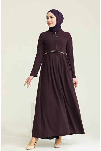 sefamerve Plum Embroidered Ferace - 5025-03