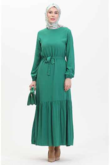 sefamerve Emerald Green Belted Dress - 0512-01