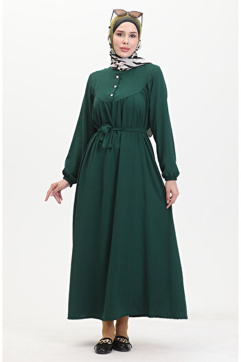 sefamerve Emerald Green Buttoned Belted Dress - 0462-02