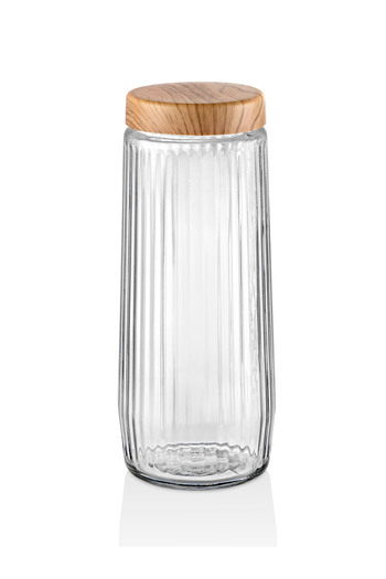 Kitchen Life 12 Pieces 1.5 Liter Mega Size Bamboo Lid Look Striped Jar Set 1500 ml
